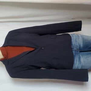 J CREW 96% Virgin Wool Blazer Jacket Navy Blue Pinstripes Size 10